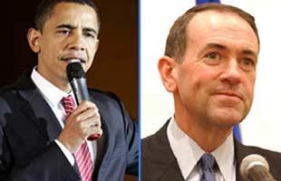 Democratic Sen. Barack Obama, left, and Republican candidate Mike Huckabee. (Xinhua photo)