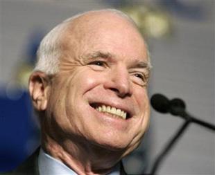 Presidential candidate and Senator John McCain smiles while speaking at the American Conservative Union's 2008 Conservative Political Action Conference in Washington, Feb. 7, 2008. (Xinhua/Reuters Photo)