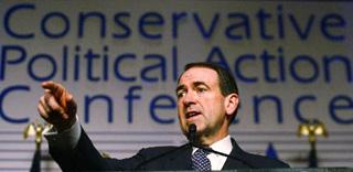 Republican Presidential candidate and former Arkansas Governor Mike Huckabee delivers his morning speech to the Conservative Political Action Conference in Washington Feb. 9, 2008. (Xinhua/Reuters Photo)