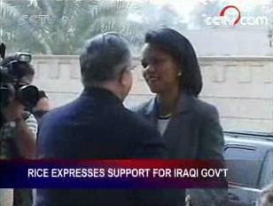 U.S. Secretary of State Condoleezza Rice has given her support to the Iraqi government's efforts to isolate radical Shi'ite cleric Moqtada al-Sadr.