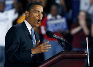 US Democratic presidential candidate Senator Barack Obama (D-IL) speaks to supporters at his North Carolina and Indiana primary election night rally in Raleigh, North Carolina May 6, 2008.(Xinhua/Reuters Photo)