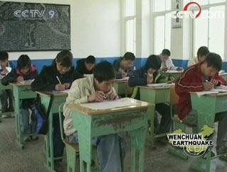 In some quake-stricken regions, the college entrance exam was postponed until July the first. Now, students are busy preparing to sit the exam.