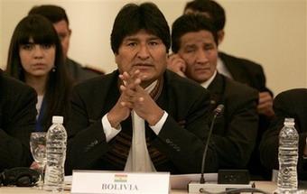 Bolivia's President Evo Morales attends a session of the 35th Mercosur summit in San Miguel de Tucuman, Argentina, Tuesday, July 1, 2008.(AP Photo/Natacha Pisarenko)