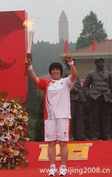 Olympic flame is carried throuh in Shijiazhuang, Hebei province.