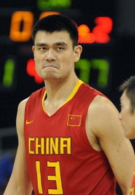 China's Yao Ming reacts at the end of the men's preliminary round group B basketball match China vs. Greece at the Olympic basketball Arena in Beijing on August 18, 2008, as part of the Beijing 2008 Olympic Games. Greece won the match 91 to 77.