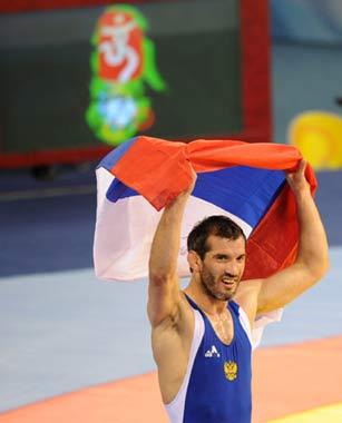 Buvaysa Saytiev celebrates after his win. (Photo credit: Xinhua)