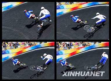 British athlete dropped off the bike in the last round in cycling competetion and lost the gold medal, Aug.22. (Xinhua)