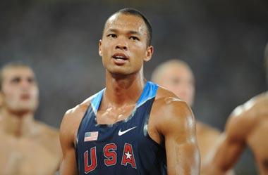Bryan Clay of the Unites States reacts after the 1,500m competition of the men's decathlon at the National Stadium, also known as the Bird's Nest, during Beijing 2008 Olympic Games in Beijing, China, Aug. 22, 2008. Bryan Clay won the title with 8791 points.(Xinhua/Guo Dayue)