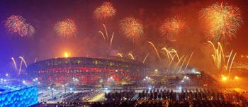 Fireworks are displayed at the opening ceremony of the Beijing 2008 Paralympic Games held in the National Stadium in Beijing, China, Sept. 6, 2008. (Xinhua/Chen Kai)