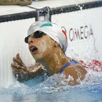 Maria Poiani panigati of Italy wins the gold medal in the S11 final of Women's 50m Freestyle.