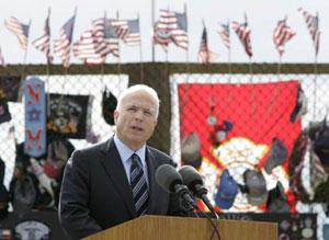 U.S. Republican presidential nominee Sen. John McCain speaks at a memorial service at the Flight 93 Temporary Memorial outside Shanksville, Pennsylvania, Sept. 11, 2008.(Xinhua/Reuters Photo)