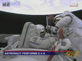 Astronaut performs E.V.A