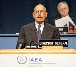 International Atomic Energy Agency (IAEA) chief Mohamed ElBaradei speaks during a IAEA general conference in September 2008 in Vienna.(AFP/File/Dieter Nagl)