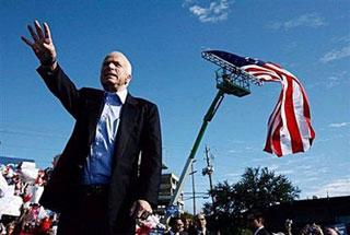 Republican presidential nominee Sen. John McCain addresses a campaign rally at the Raymond James Stadium parking lot in Tampa, Florida.(AFP/Getty Images/Chip Somodevilla)