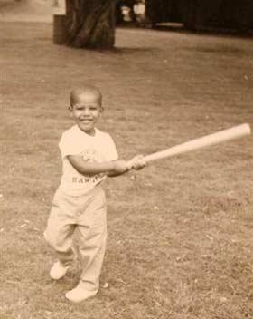 Young Obama was playing baseball.
