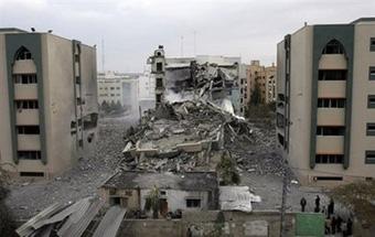 The remains of the Islamic University following an Israeli air strike in Gaza City.(AFP/Mahmud Hams)