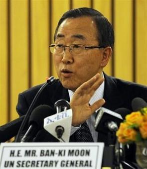 UN Secretary General Ban Ki-moon, pictured here on February 2, was on Wednesday due to visit Pakistan, where he is expected to announce the launch of a UN probe into the assassination of former premier Benazir Bhutto.(AFP/File/Simon Maina)
