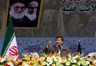 Iranian President Mahmoud Ahmadinejad delivers a speech in a rally to mark the 30th anniversary of the victory of Iran's Islamic Revolution in Tehran, capital of Iran, Feb. 10, 2009. Mahmoud Ahmadinejad said on Tuesday that Iran was ready for "fair talks" with the United States. (Xinhua Photo)