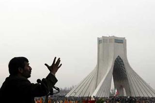 Iranian President Mahmoud Ahmadinejad delivers a speech in a rally to mark the 30th anniversary of the victory of Iran's Islamic Revolution in Tehran, capital of Iran, Feb. 10, 2009. Mahmoud Ahmadinejad said on Tuesday that Iran was ready for "fair talks" with the United States. (Xinhua/AFP Photo)