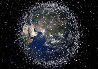 A computer-generated image released by the European Space Agency (ESA) shows trackable objects in Low Earth Orbit (LOE). US and Russian satellites crashed in space, the first known major accident of its kind, creating two clouds of debris that were being tracked by experts.(Xinhua/AFP Photo)