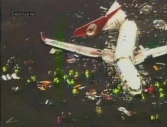 A video grab shows an aerial view of the site of the crashed Turkish Airlines passenger plane at Amsterdam's Schiphol airport February 25, 2009.  REUTERS/Police Handout
