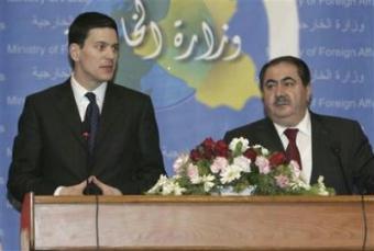 British Foreign Secretary David Miliband, left, speaks during a joint press conference with his Iraqi counterpart Hoshyar Zebari in Baghdad, Iraq, Thursday, Feb. 26 2009.(AP Photo/Ali Abbas, Pool)