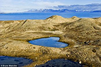 Pool of love: The lake at Borebukta on the Norwegian island of Spitzbergen emerged after a glacier melted.