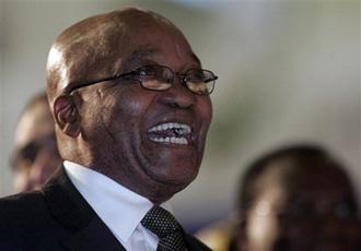 African National Congress presidential candidate Jacob Zuma reacts as the result board shows the number of parliaments seats the ANC won at the Independent Electoral Commission result center in Pretoria, South Africa, Saturday April 25, 2009.(AP Photo/Themba Hadebe)