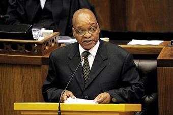 South African President elect Jacob Zuma gives a speech after the swearing in of members of Parliament in Cape Town, South Africa, Wednesday, May 6, 2009.(AP Photo/Gianluigi Guercia, Pool)