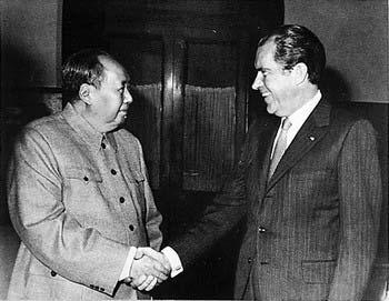 Chairman Mao Zedong meets then US president Richard M. Nixon at Zhongnanhai in Beijing on Feb 21, 1972. [Xinhua] 