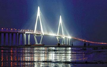 Hangzhou Bay Bridge opens to traffic in 2008.