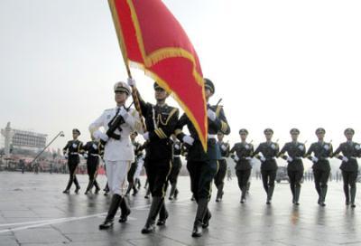 The national flag guards prepare for the celebrations for the 60th anniversary of the founding of the People's Republic of China on the Tian'anmen Square in central Beijing, capital of China, Oct. 1, 2009. (Xinhua/Ren Yong)