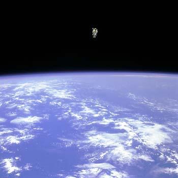 At about 100 meters from the cargo bay of the space shuttle Challenger, Bruce McCandless II was further out than anyone had ever been before. Guided by a Manned Maneuvering Unit (MMU), astronaut McCandless, pictured above, was floating free in space. McCandless and fellow NASA astronaut Robert Stewart were the first to experience such an "untethered space walk" during Space Shuttle mission 41-B in 1984.