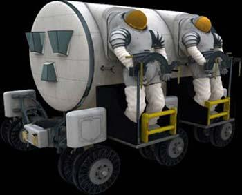 A NASA concept drawing of a lunar rover featuring suitports.