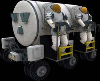 A NASA concept drawing of a lunar rover featuring suitports.
