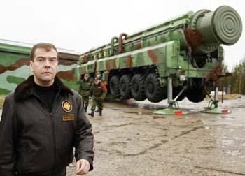 Russia's President Dmitry Medvedev visits cosmodrome Plesetsk, which is nestled among the taiga forests of Russia's north, Oct. 12, 2008. (Xinhua/Reuters Photo)
