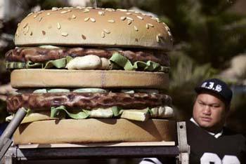 A pedestrian looks at a model of a fast food hamburger on display in Sydney May 7, 2006.(Xinhua/Reuters File Photo)