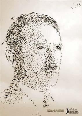 A new ad campaign by Africa Directo for malaria awareness uses mural drawings of mosquitoes to make its point. The portrait of despots like Hitler is created by drawing thousands of mosquitoes to define their features. The caption reads, "Nothing and no one takes as many lives as malaria."(Photo: Yangtse.com)