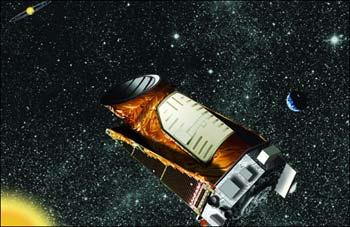  This artist's illustration shows NASA's Kepler telescope as it will look from its vantage point in space. 